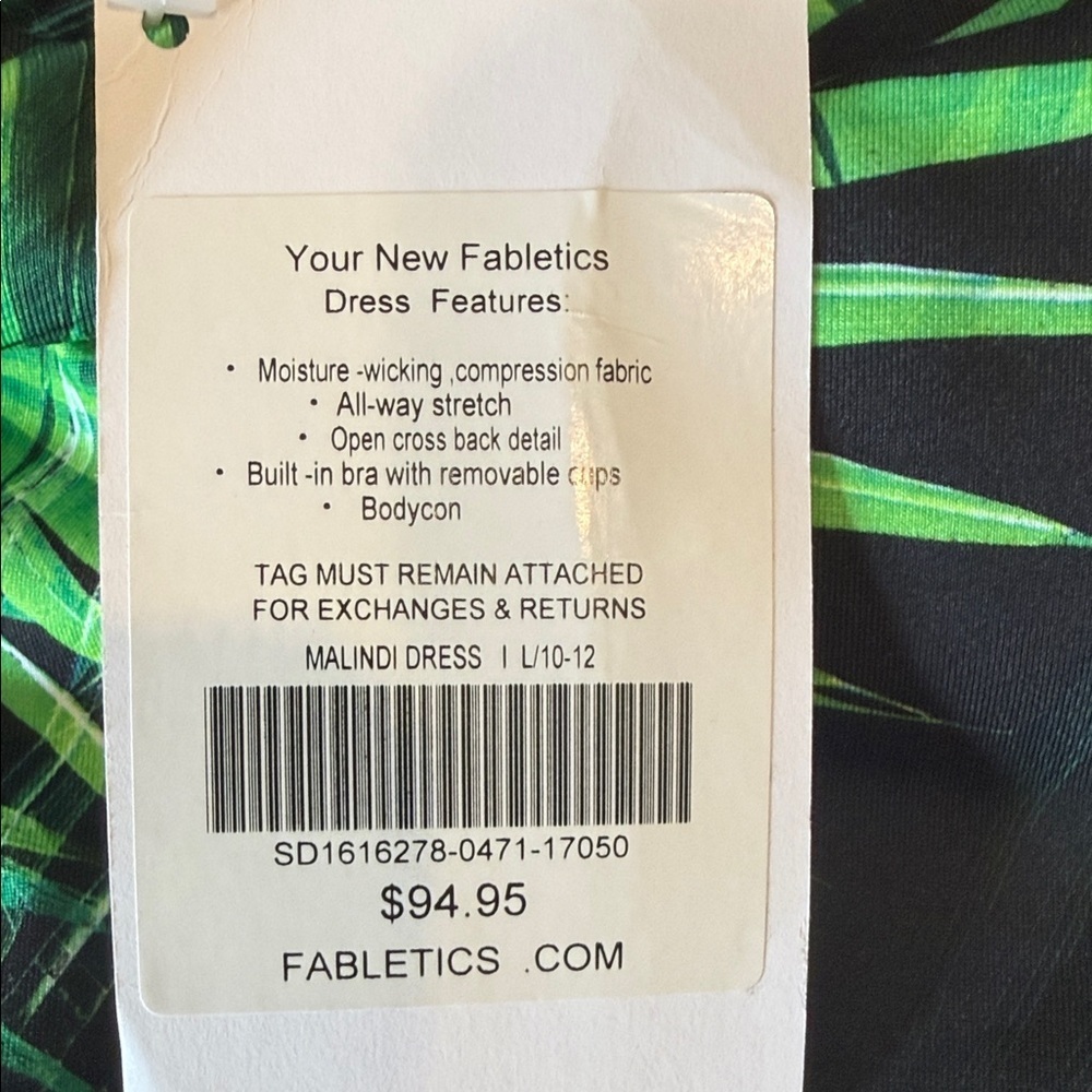 Fabletics NWT Malindi Palm Leaf Bodycon Dress Sz Large - Picture 2 of 9